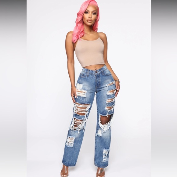 Womens New Fashion Nova About That Time Distressed Boyfriend Jeans - Medium Wash - Picture 1 of 12